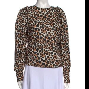 EUC Sea New York Animal Print Puff Sleeve Long Sleeve Blouse size 2